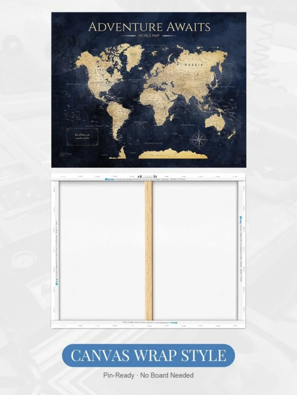 Vintage Teal World Map Canvas Art for Wall Decor, 30x24 in, Home Aesthetic